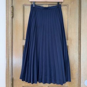 J Crew pleated navy midi skirt
